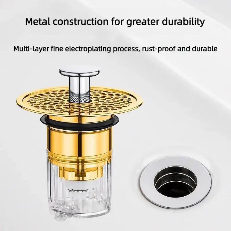 Revolutionary Universal Washbasin Drain Plug with Anti-Clogging Hair Catcher and Odor Control