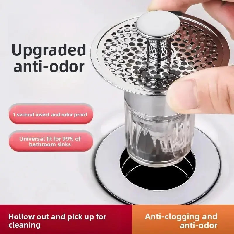 Revolutionary Universal Washbasin Drain Plug with Anti-Clogging Hair Catcher and Odor Control