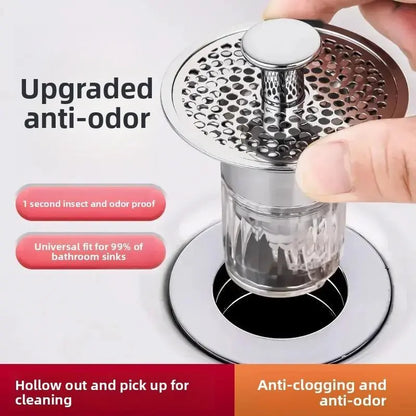 Revolutionary Universal Washbasin Drain Plug with Anti-Clogging Hair Catcher and Odor Control